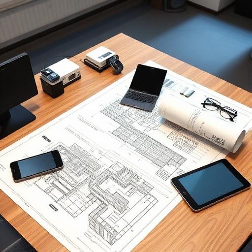 Architectural blueprints representing digital transformation