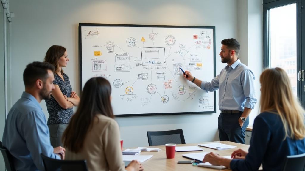 Strategic planning session with whiteboard